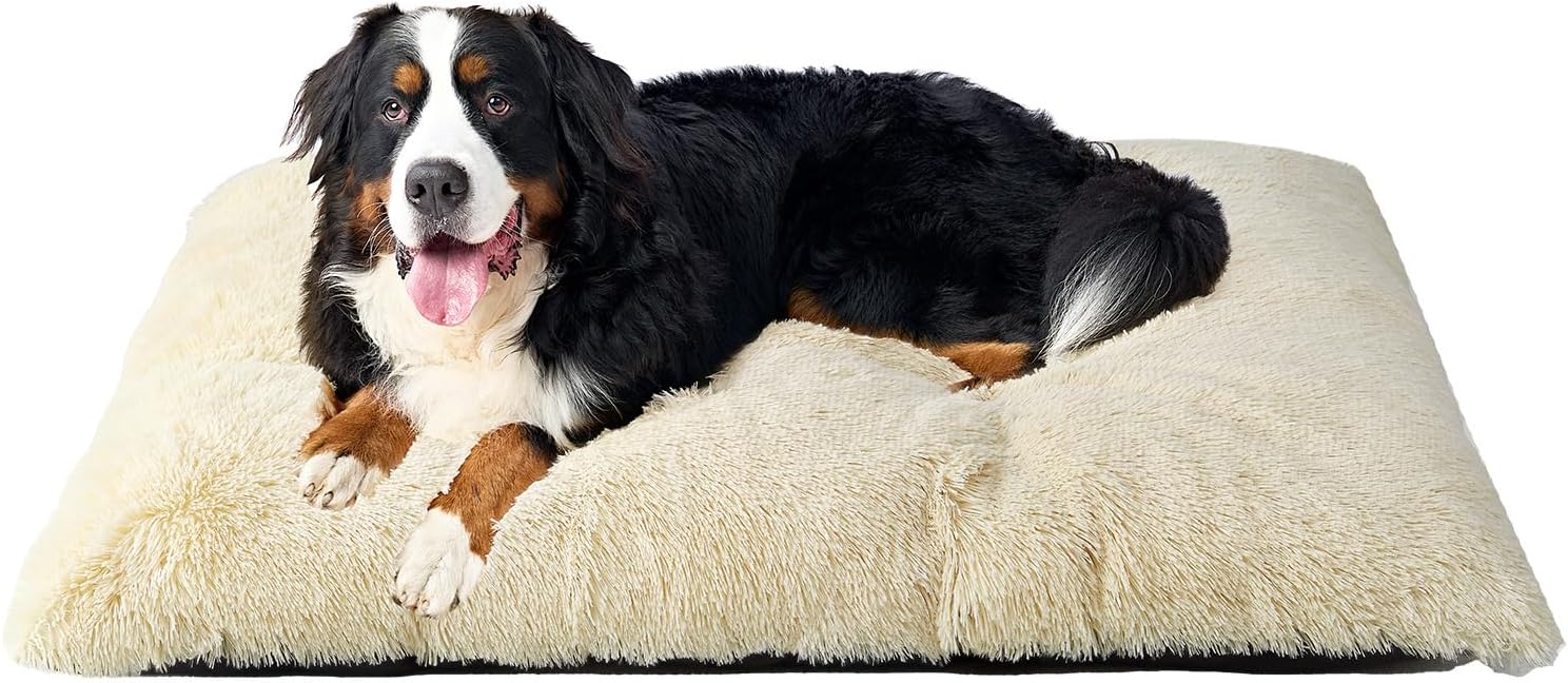 Fluffy Dog Crate Bed for Extra Large Dogs, Plush Faux Fur Pad, Calming Anti Anxiety XL Bed for Crate, Washable Soft Warm Dog Mat with Non-Slip Bottom, Grey