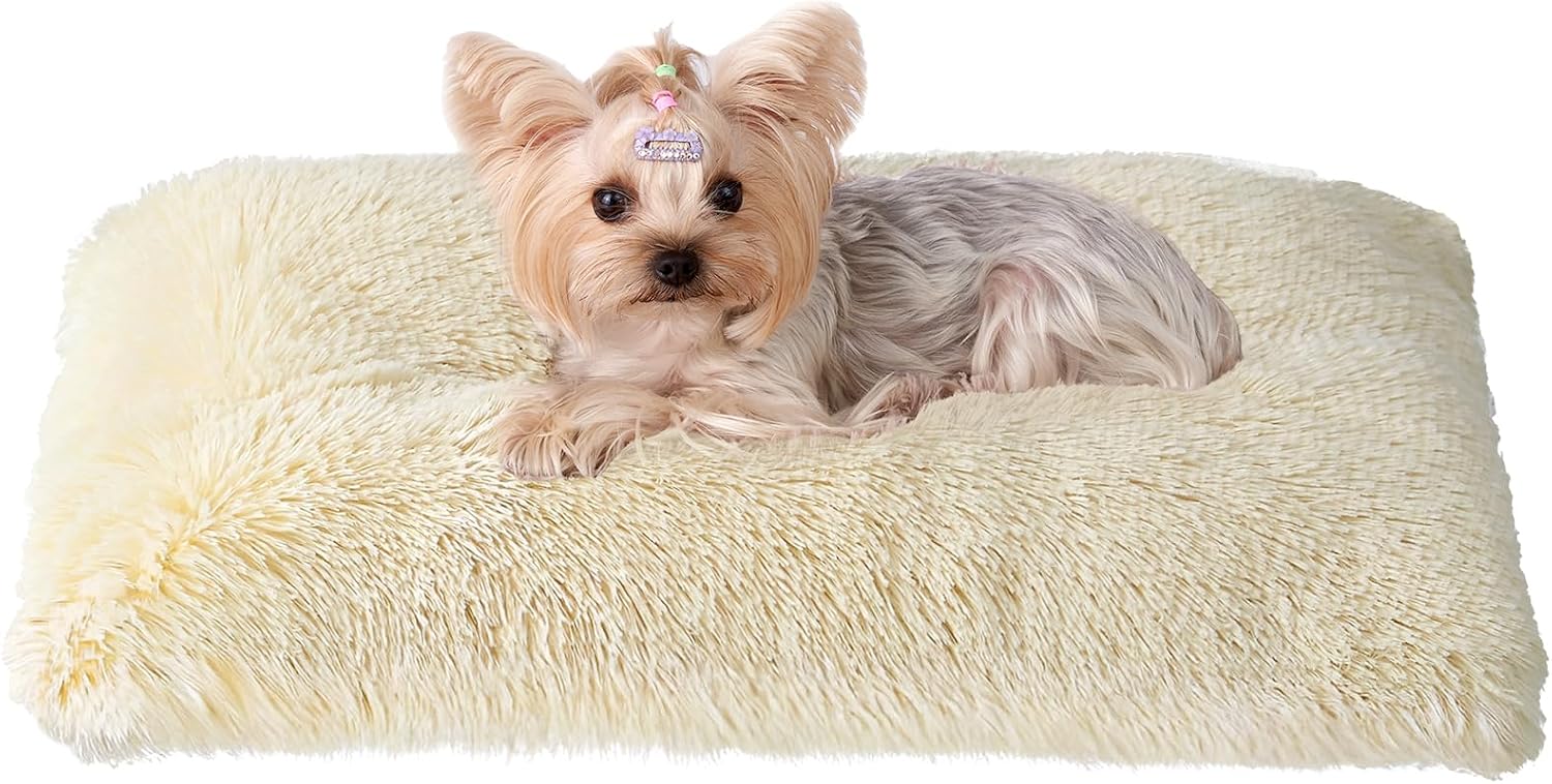 Fluffy Dog Crate Bed for Extra Large Dogs, Plush Faux Fur Pad, Calming Anti Anxiety XL Bed for Crate, Washable Soft Warm Dog Mat with Non-Slip Bottom, Grey