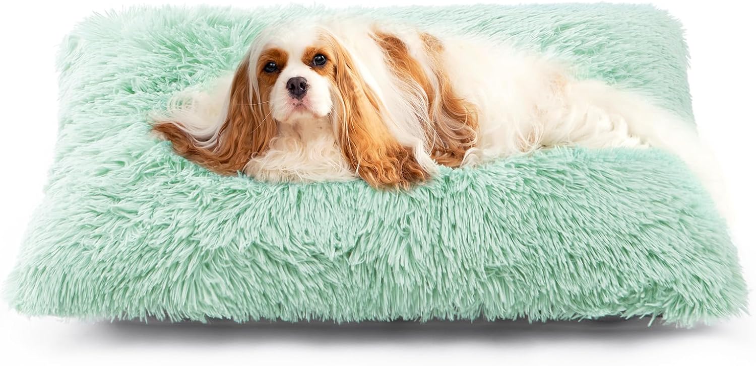 Fluffy Dog Crate Bed for Extra Large Dogs, Plush Faux Fur Pad, Calming Anti Anxiety XL Bed for Crate, Washable Soft Warm Dog Mat with Non-Slip Bottom, Grey
