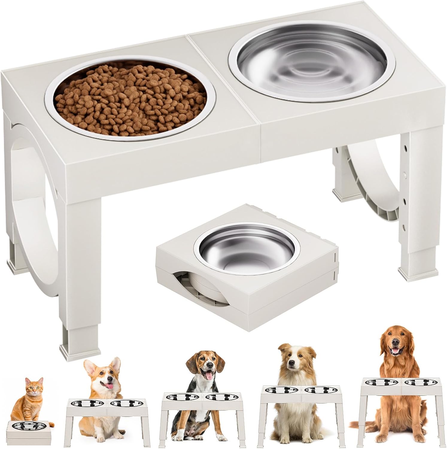 Elevated Dog Bowls Large Breed Raised Dogs Bowl Stand Large/Medium Sized Dog Stainless Steel Food Water Bowl Stands 5 Heights Adjustable 9/11/12/14in Black Pet Feeder Dish Station