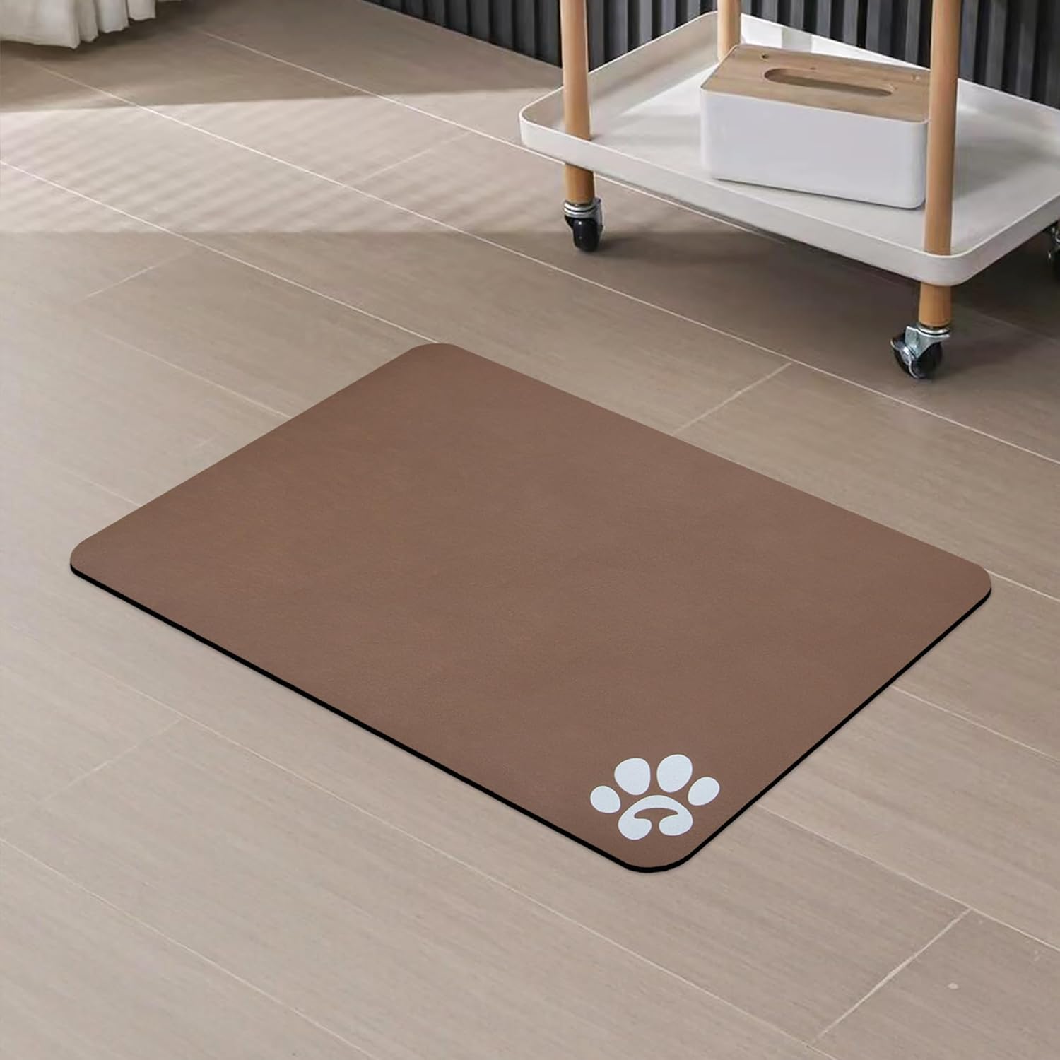 Cat Food Mat for Pet Dog Feeting Mats, Cat Mat for Food and Water, Non-Slip Super Absorbent, with Multiple cat Heads Logo .18.1 x 11.8 inches, Dark Grey