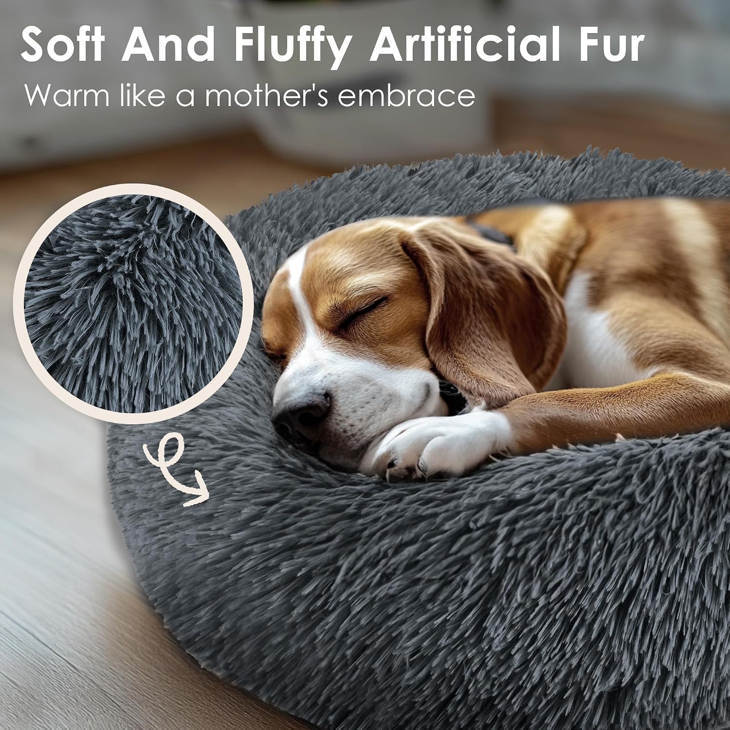 Dog & Cat Bed for Indoor Cats, 20in Calming Donut Bed for Puppy and Kitten, Washable Round Fluffy Pet Bed for Small Medium Dogs and Cats (Light Grey)