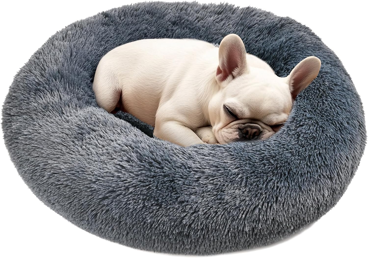 Dog & Cat Bed for Indoor Cats, 20in Calming Donut Bed for Puppy and Kitten, Washable Round Fluffy Pet Bed for Small Medium Dogs and Cats (Light Grey)