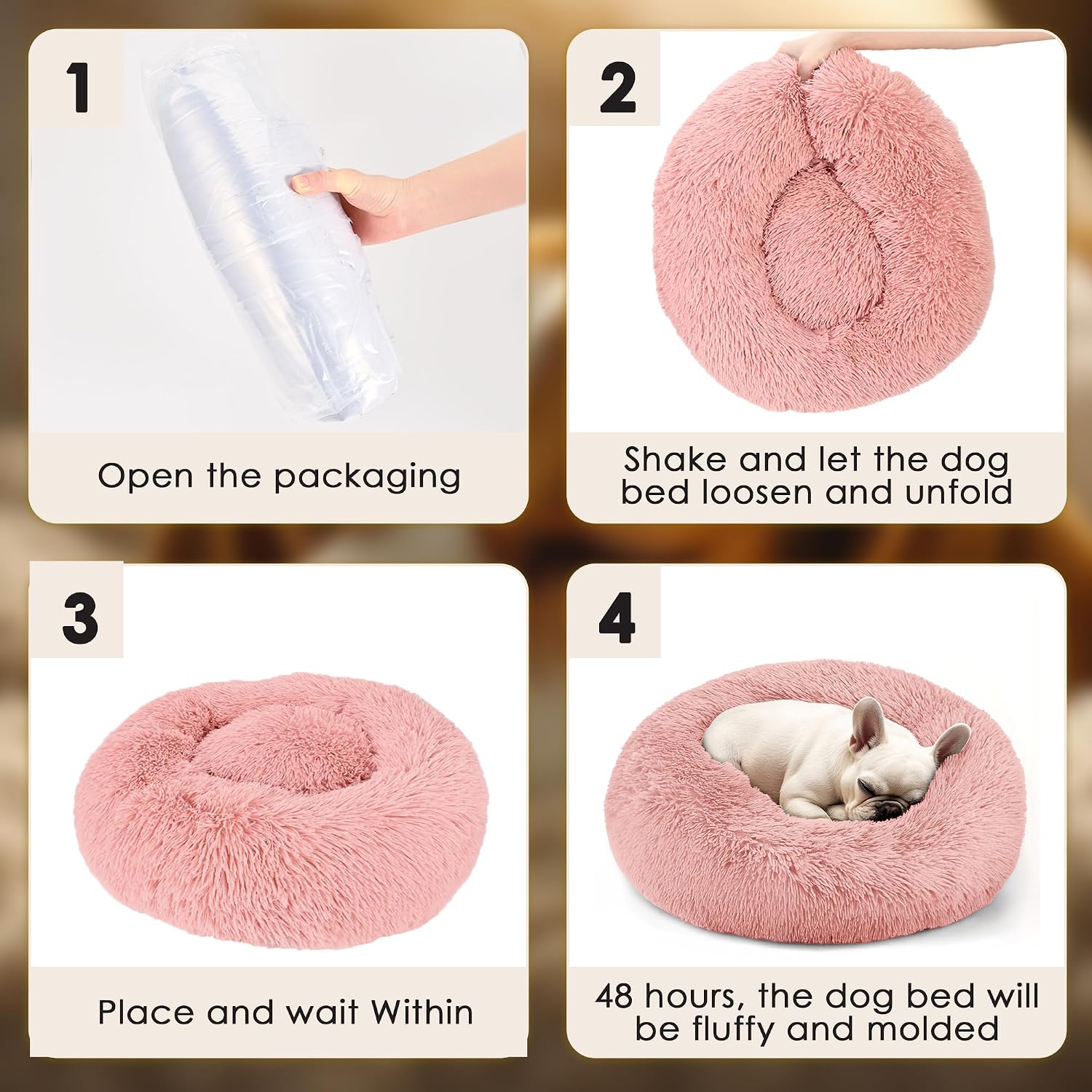 Dog & Cat Bed for Indoor Cats, 20in Calming Donut Bed for Puppy and Kitten, Washable Round Fluffy Pet Bed for Small Medium Dogs and Cats (Light Grey)