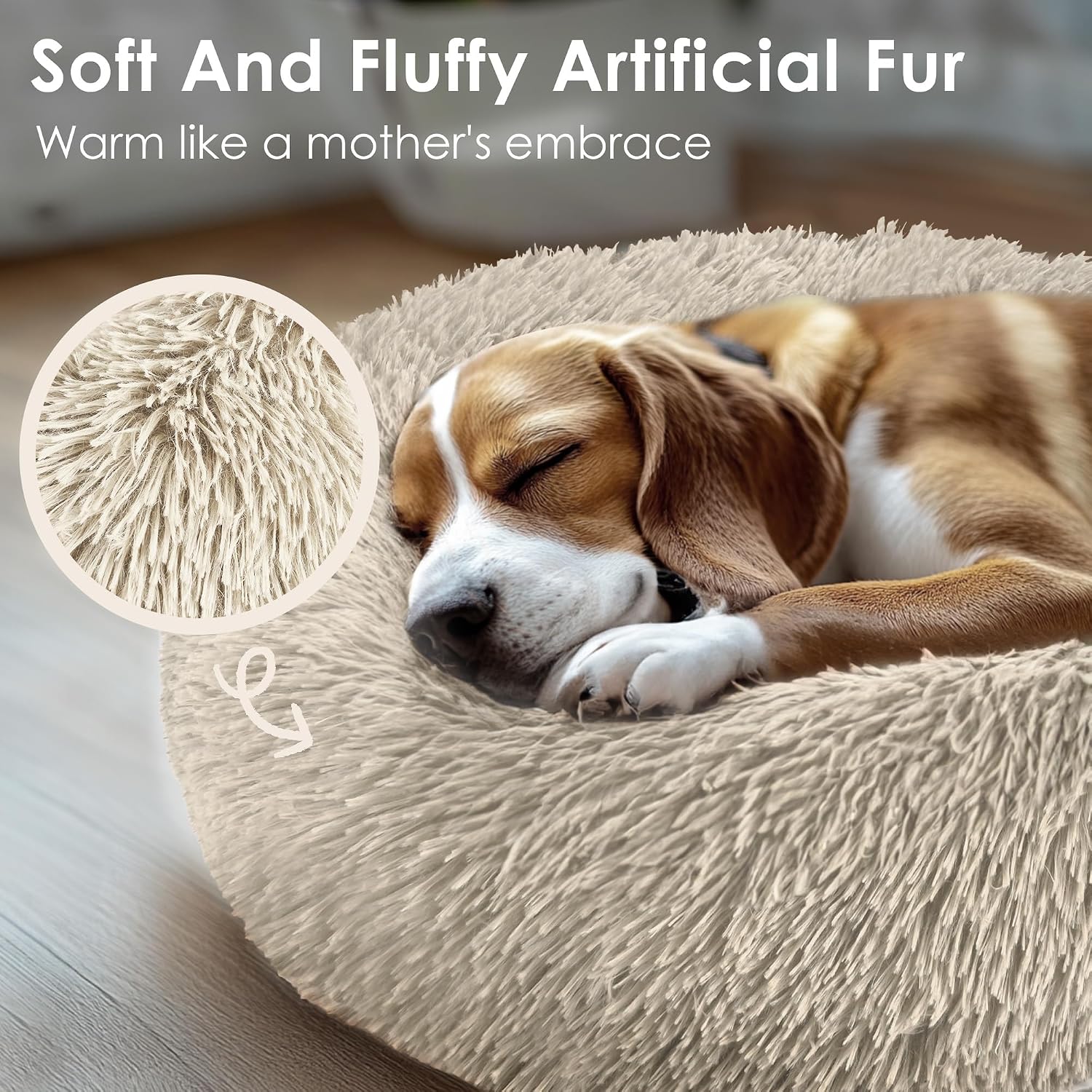 Dog & Cat Bed for Indoor Cats, 20in Calming Donut Bed for Puppy and Kitten, Washable Round Fluffy Pet Bed for Small Medium Dogs and Cats (Light Grey)