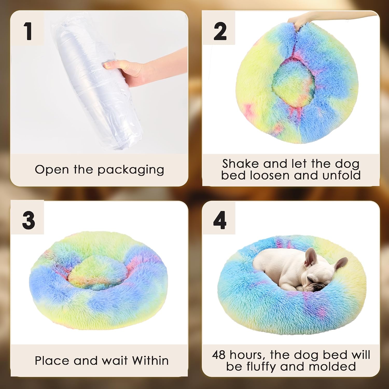 Dog & Cat Bed for Indoor Cats, 20in Calming Donut Bed for Puppy and Kitten, Washable Round Fluffy Pet Bed for Small Medium Dogs and Cats (Light Grey)