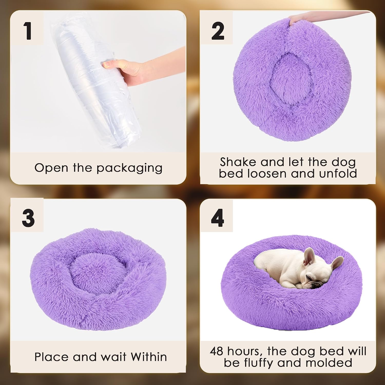 Dog & Cat Bed for Indoor Cats, 20in Calming Donut Bed for Puppy and Kitten, Washable Round Fluffy Pet Bed for Small Medium Dogs and Cats (Light Grey)