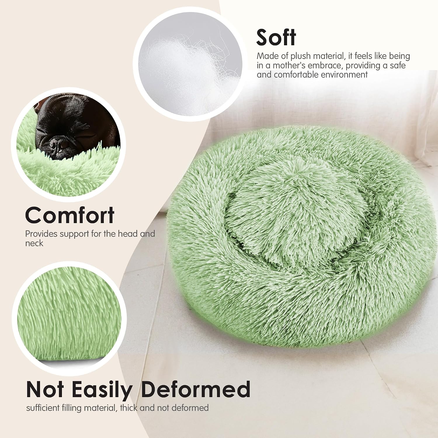Dog & Cat Bed for Indoor Cats, 20in Calming Donut Bed for Puppy and Kitten, Washable Round Fluffy Pet Bed for Small Medium Dogs and Cats (Light Grey)