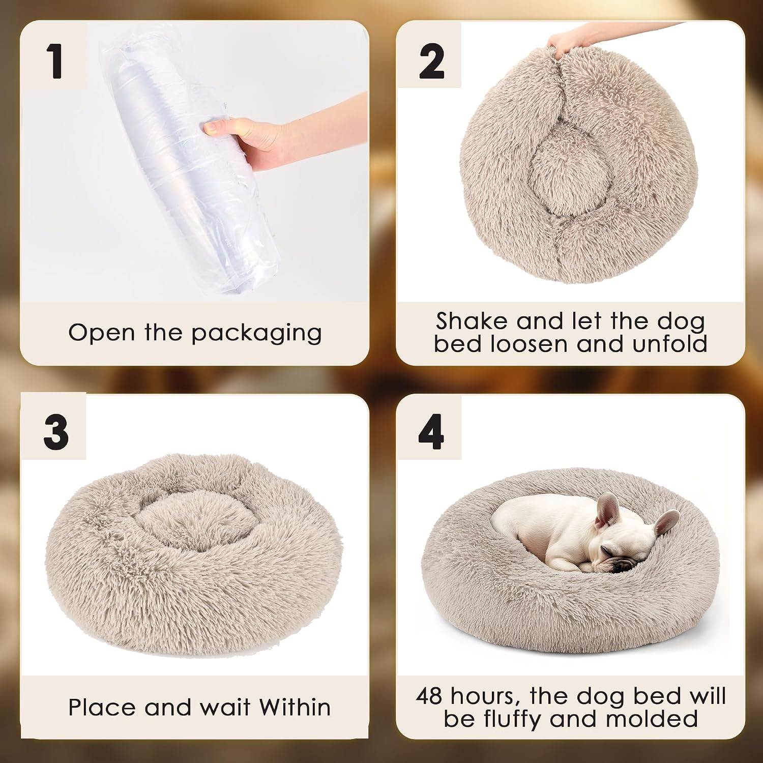 Dog & Cat Bed for Indoor Cats, 20in Calming Donut Bed for Puppy and Kitten, Washable Round Fluffy Pet Bed for Small Medium Dogs and Cats (Light Grey)