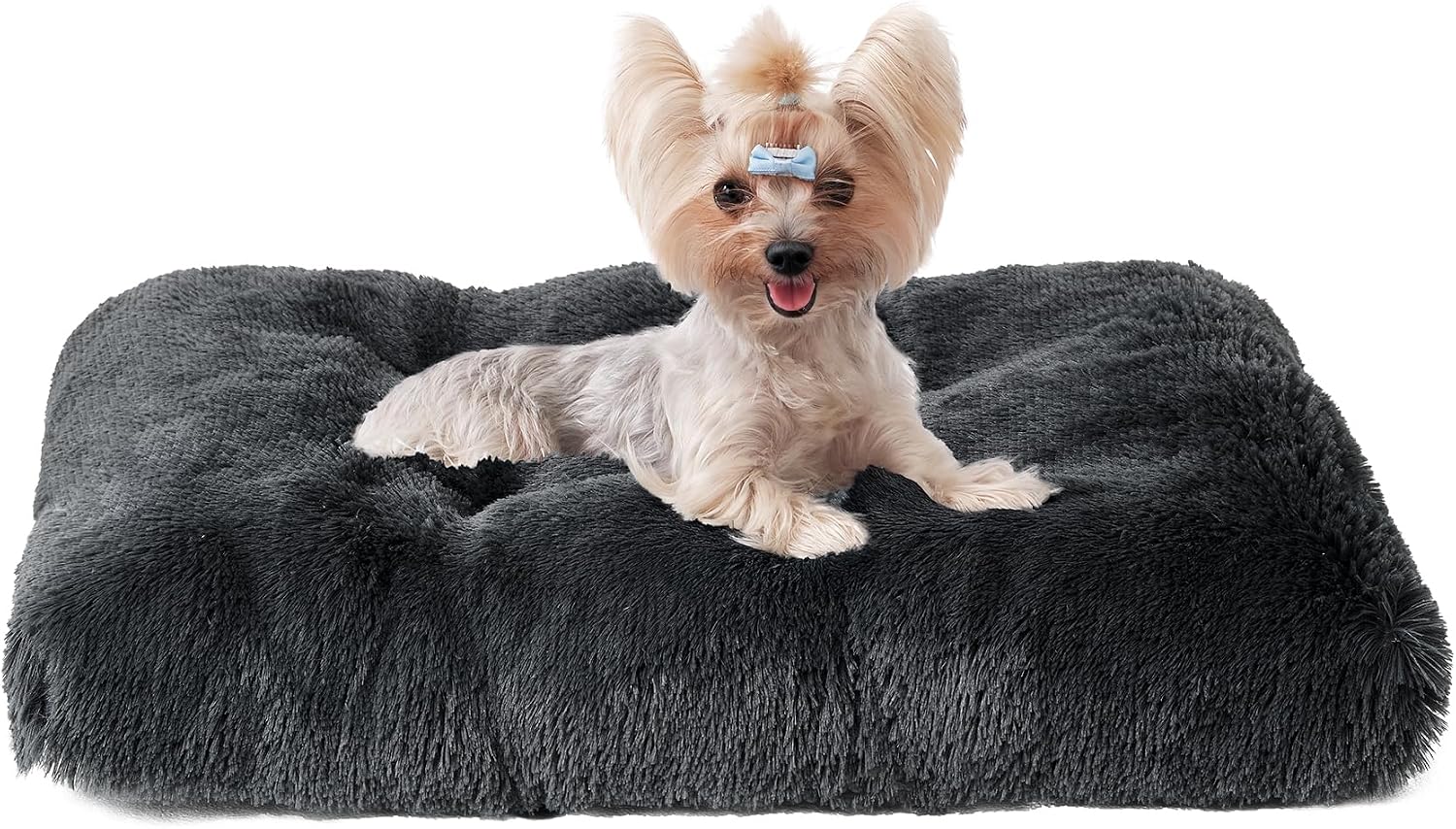 Fluffy Dog Crate Bed for Extra Large Dogs, Plush Faux Fur Pad, Calming Anti Anxiety XL Bed for Crate, Washable Soft Warm Dog Mat with Non-Slip Bottom, Grey