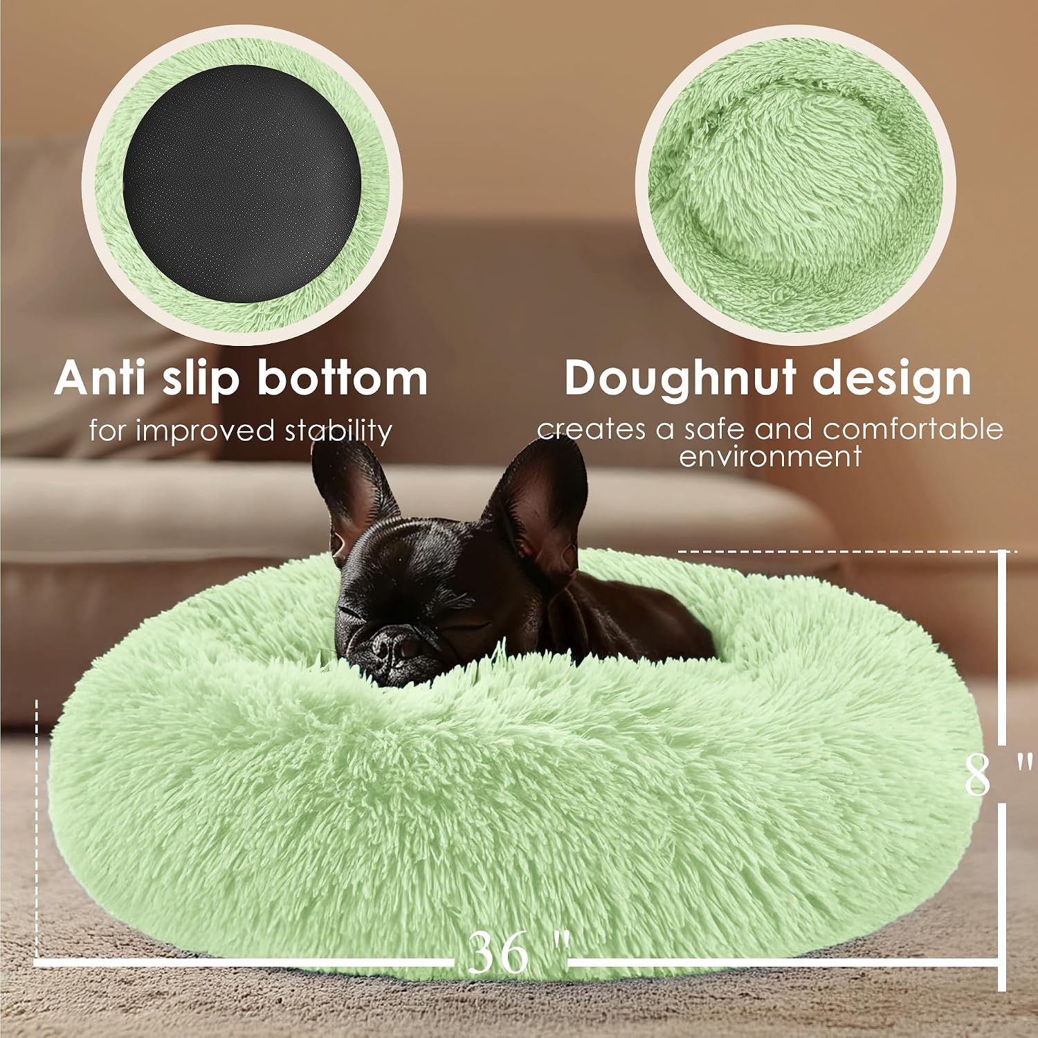 Dog & Cat Bed for Indoor Cats, 20in Calming Donut Bed for Puppy and Kitten, Washable Round Fluffy Pet Bed for Small Medium Dogs and Cats (Light Grey)