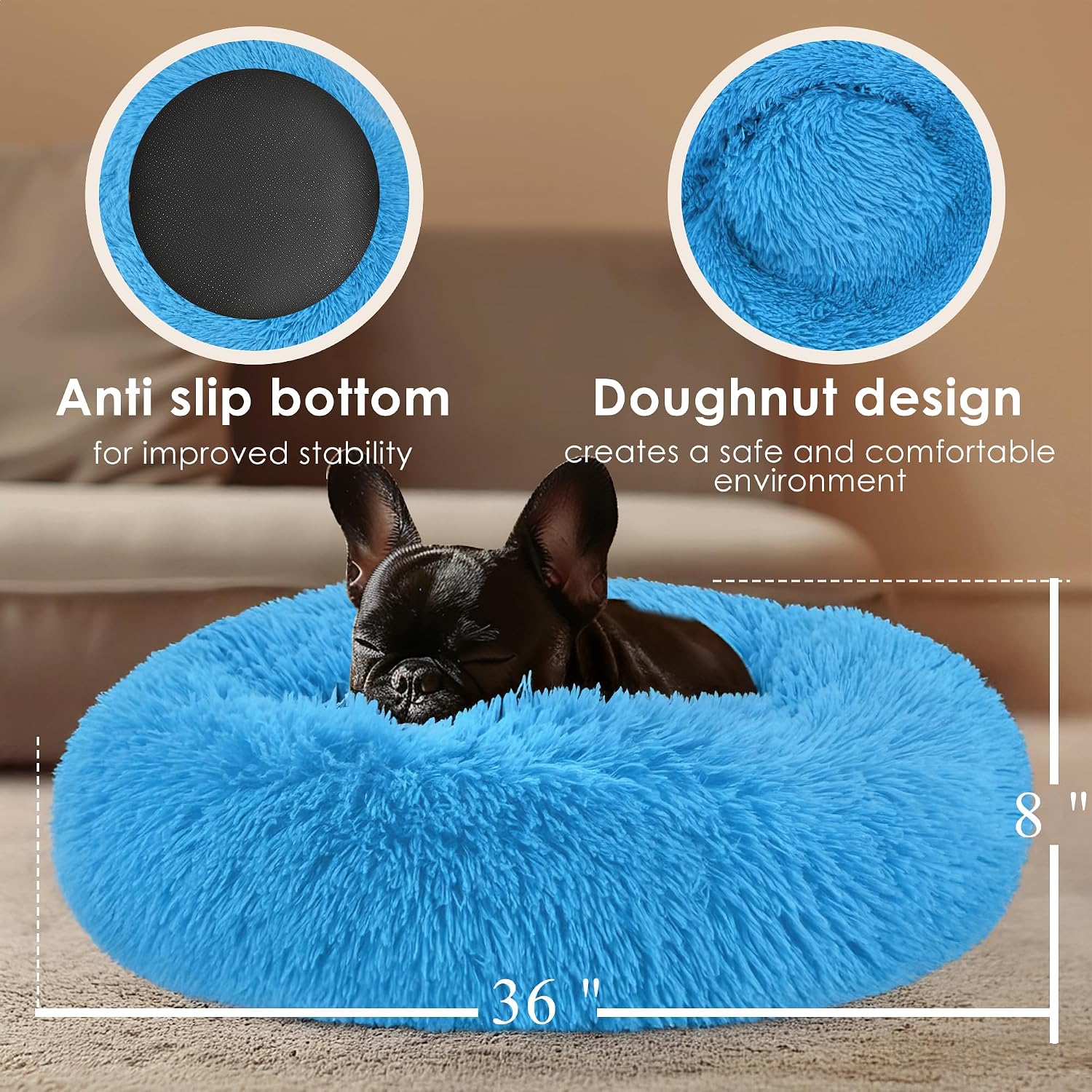 Dog & Cat Bed for Indoor Cats, 20in Calming Donut Bed for Puppy and Kitten, Washable Round Fluffy Pet Bed for Small Medium Dogs and Cats (Light Grey)