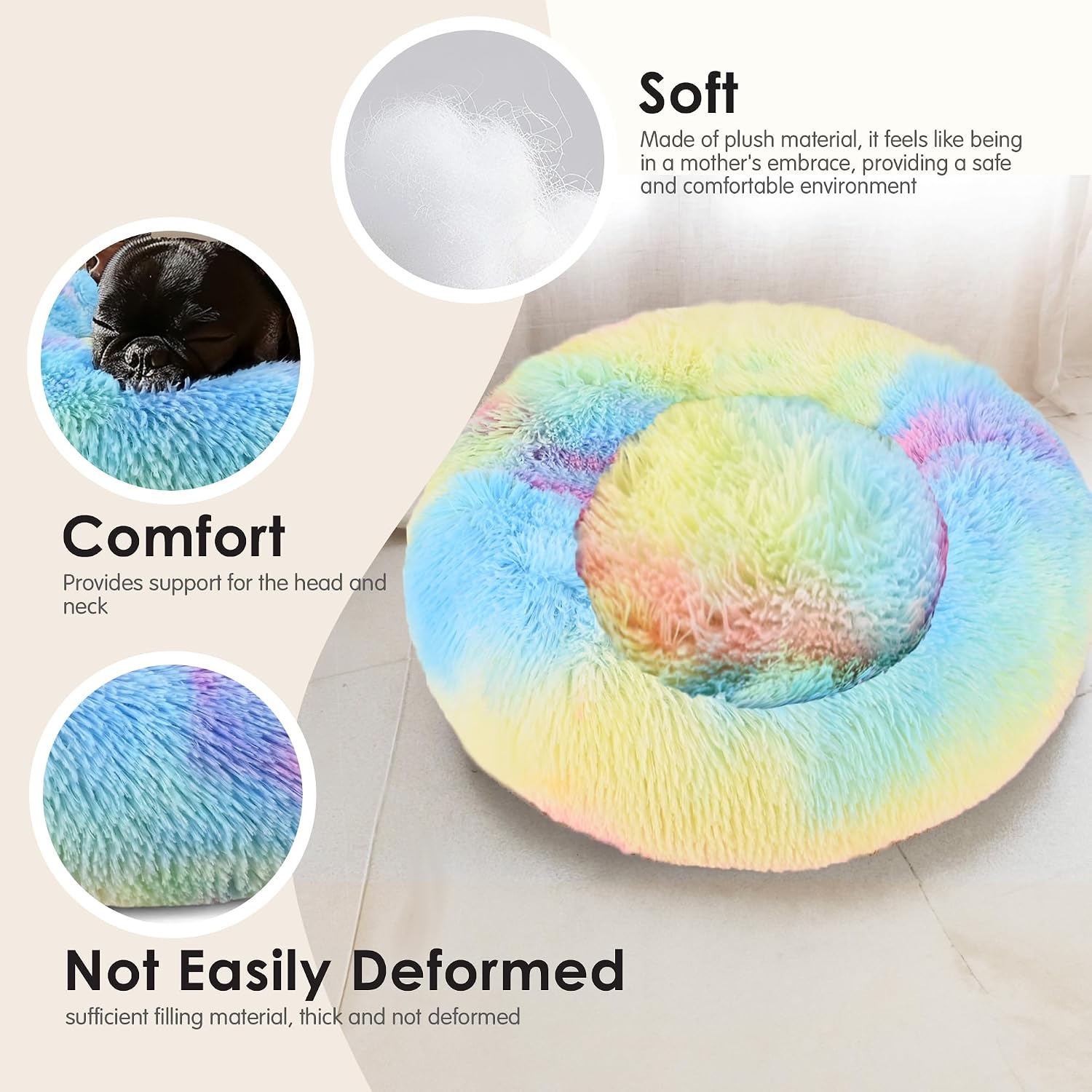 Dog & Cat Bed for Indoor Cats, 20in Calming Donut Bed for Puppy and Kitten, Washable Round Fluffy Pet Bed for Small Medium Dogs and Cats (Light Grey)