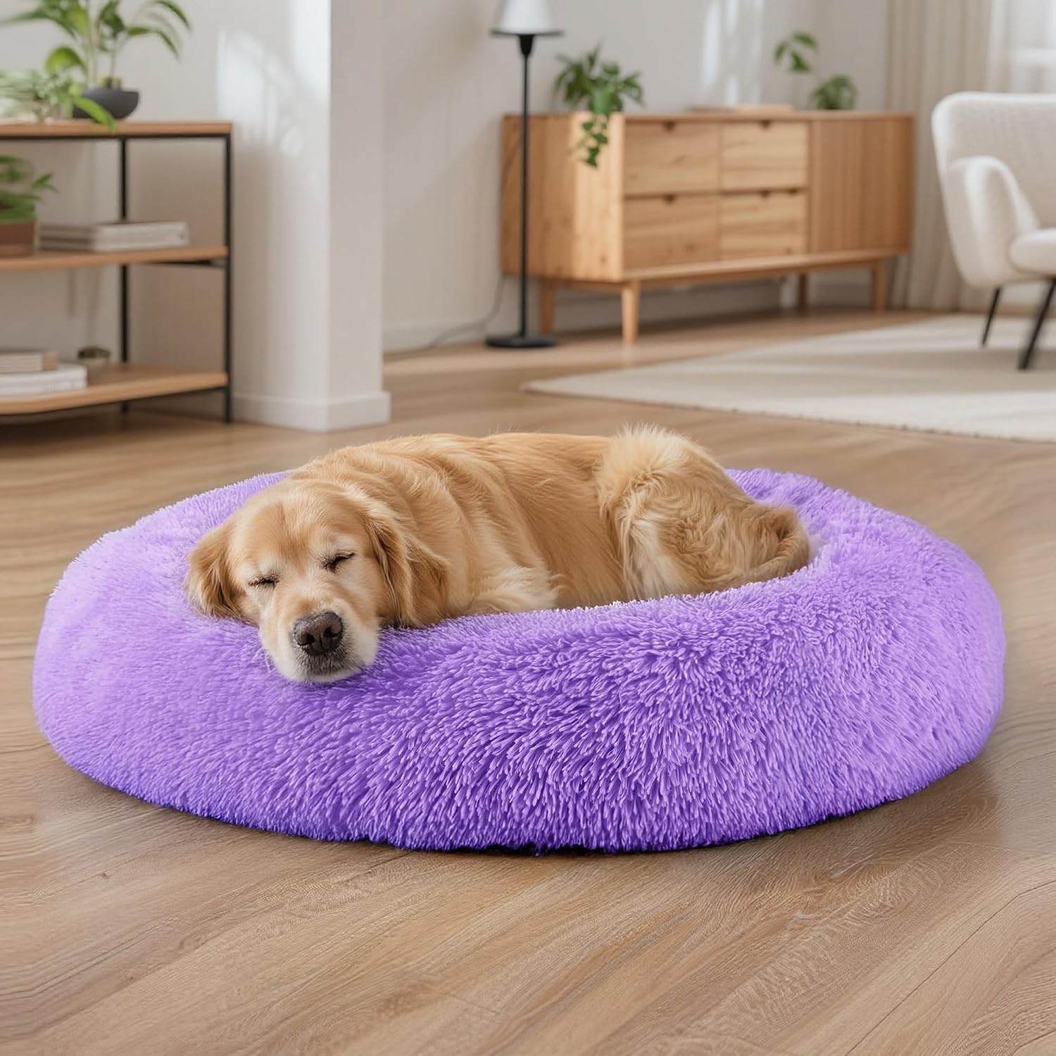 Dog & Cat Bed for Indoor Cats, 20in Calming Donut Bed for Puppy and Kitten, Washable Round Fluffy Pet Bed for Small Medium Dogs and Cats (Light Grey)