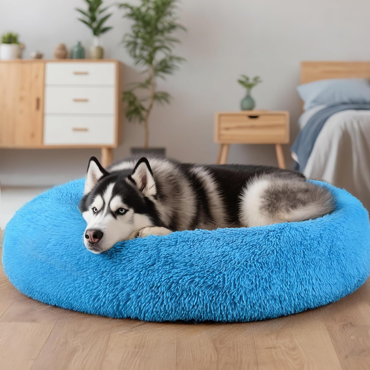 Dog & Cat Bed for Indoor Cats, 20in Calming Donut Bed for Puppy and Kitten, Washable Round Fluffy Pet Bed for Small Medium Dogs and Cats (Light Grey)