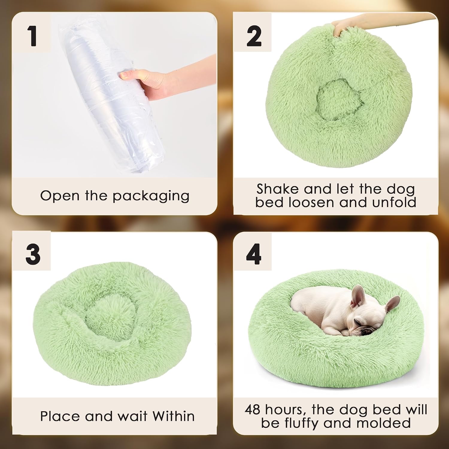 Dog & Cat Bed for Indoor Cats, 20in Calming Donut Bed for Puppy and Kitten, Washable Round Fluffy Pet Bed for Small Medium Dogs and Cats (Light Grey)