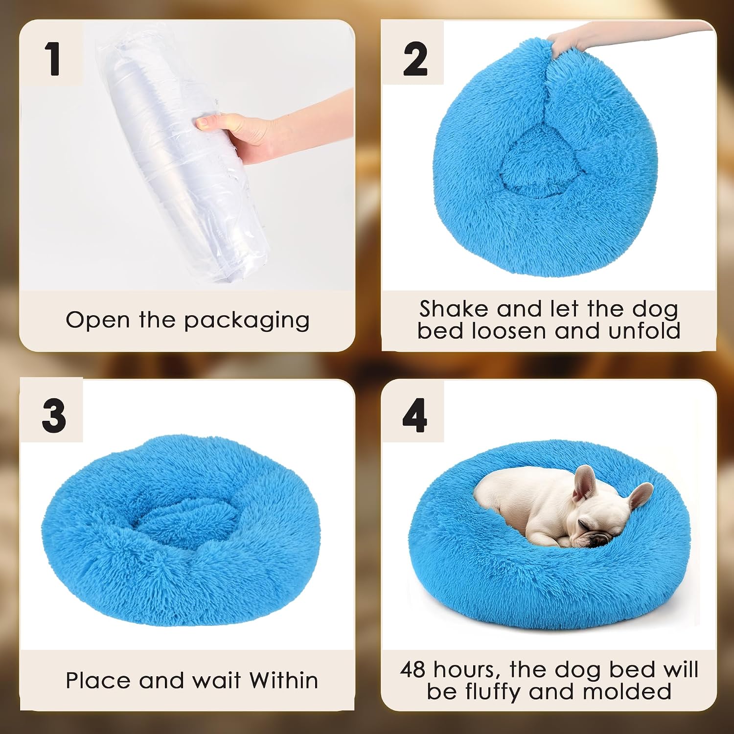 Dog & Cat Bed for Indoor Cats, 20in Calming Donut Bed for Puppy and Kitten, Washable Round Fluffy Pet Bed for Small Medium Dogs and Cats (Light Grey)