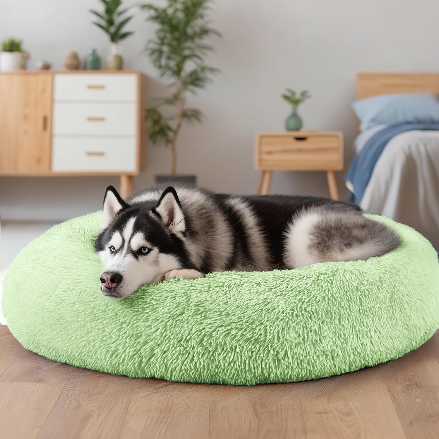 Dog & Cat Bed for Indoor Cats, 20in Calming Donut Bed for Puppy and Kitten, Washable Round Fluffy Pet Bed for Small Medium Dogs and Cats (Light Grey)