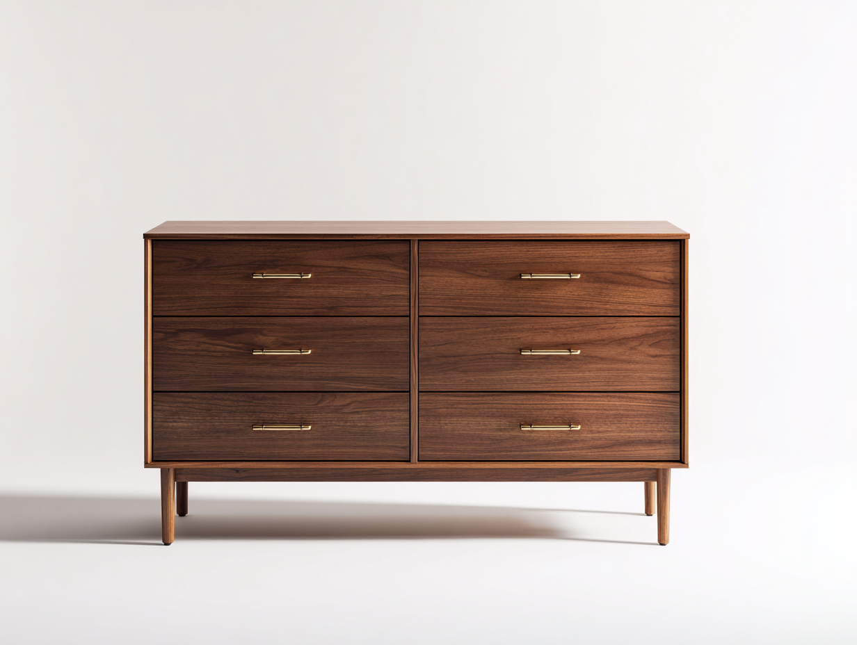Commode-bois-140x45x82 cm-noyer-style milieu du siècle-Domoynest
