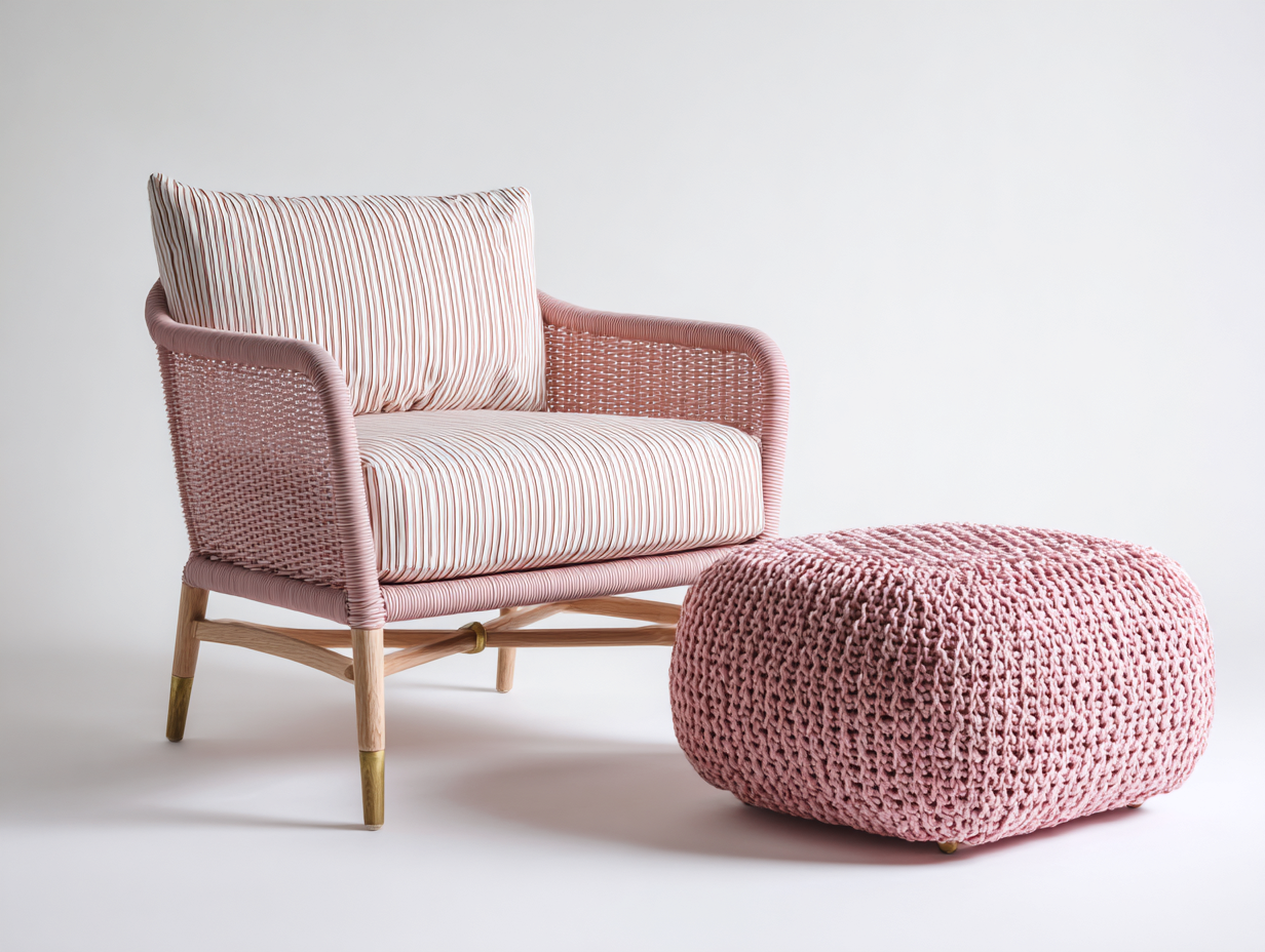 Fauteuil en rotin - rotin-bois-tissu - 78x72x76 cm - Rose-Bois naturel - bord de mer-Domoynest