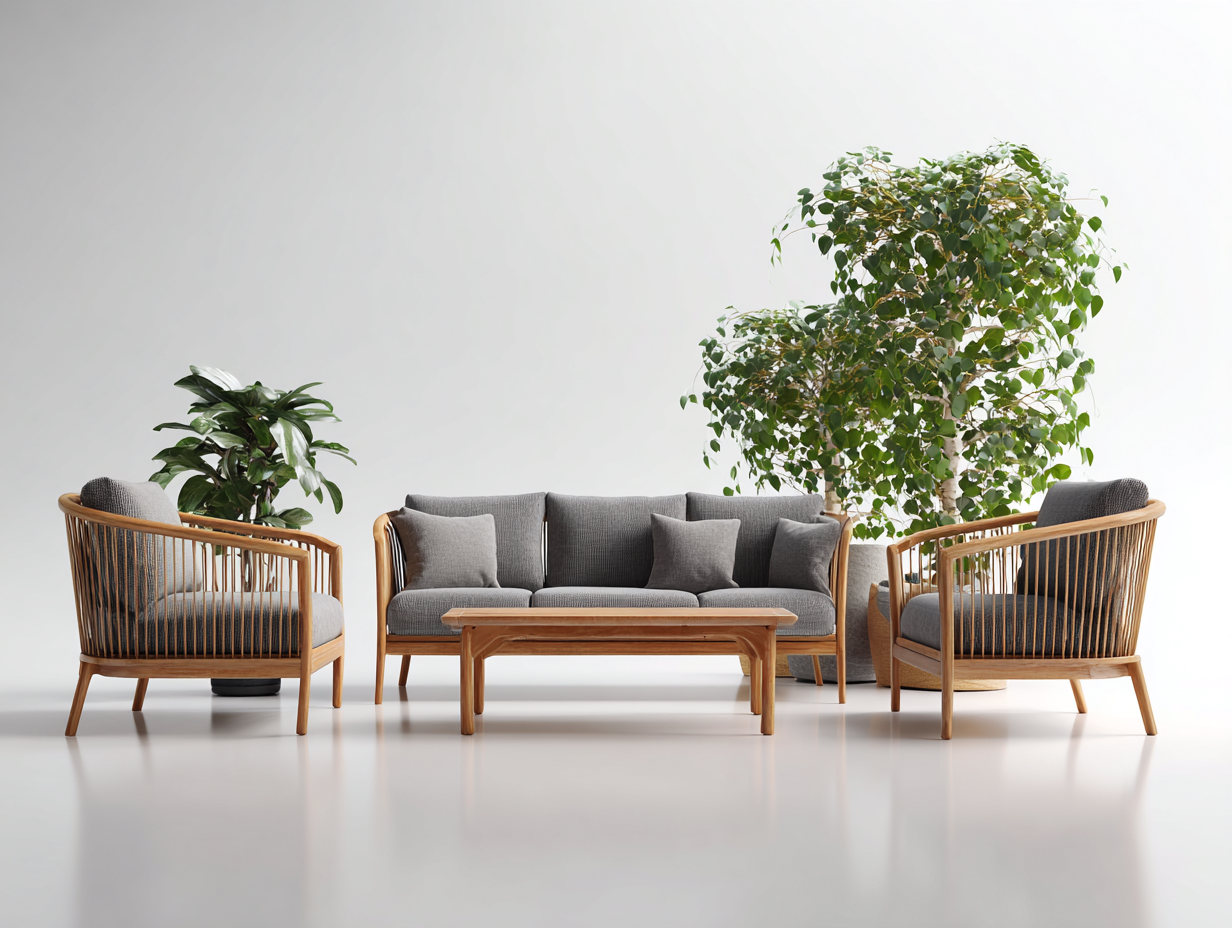 Canapé de jardin - Bois - Corde - Tissu - 210x82x78cm - Gris-Bois naturel - Design moderne-Domoynest