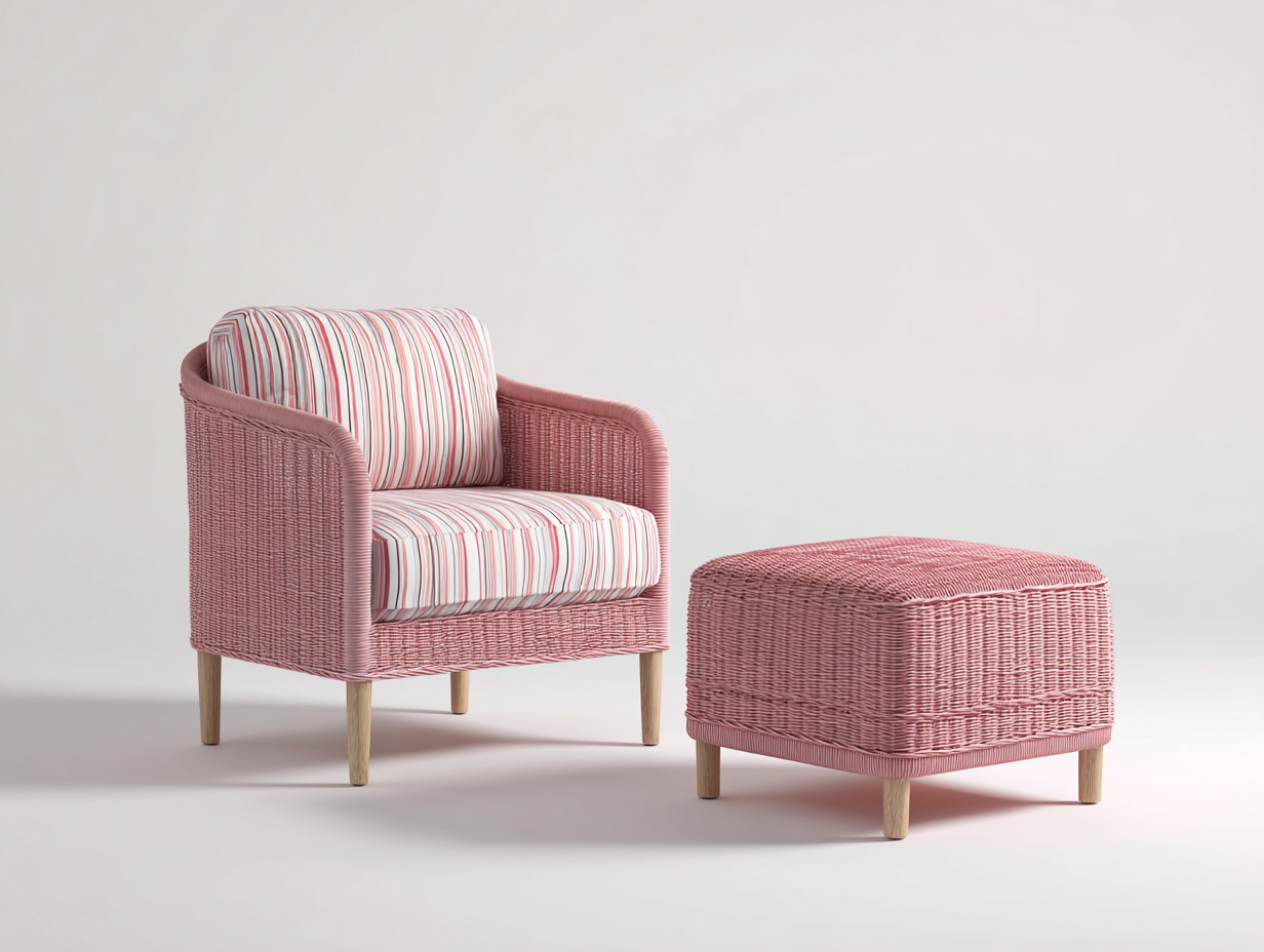 Fauteuil en rotin - rotin-bois-tissu - 82x74x76 cm - Rose-Bois naturel - bord de mer-Domoynest