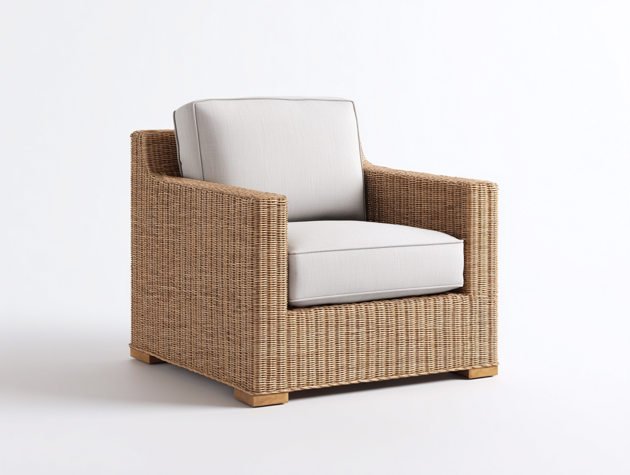 Fauteuil en rotin-rotin-tissu-bois-85x78x82 cm-naturel-beige-style bord de mer-Domoynest