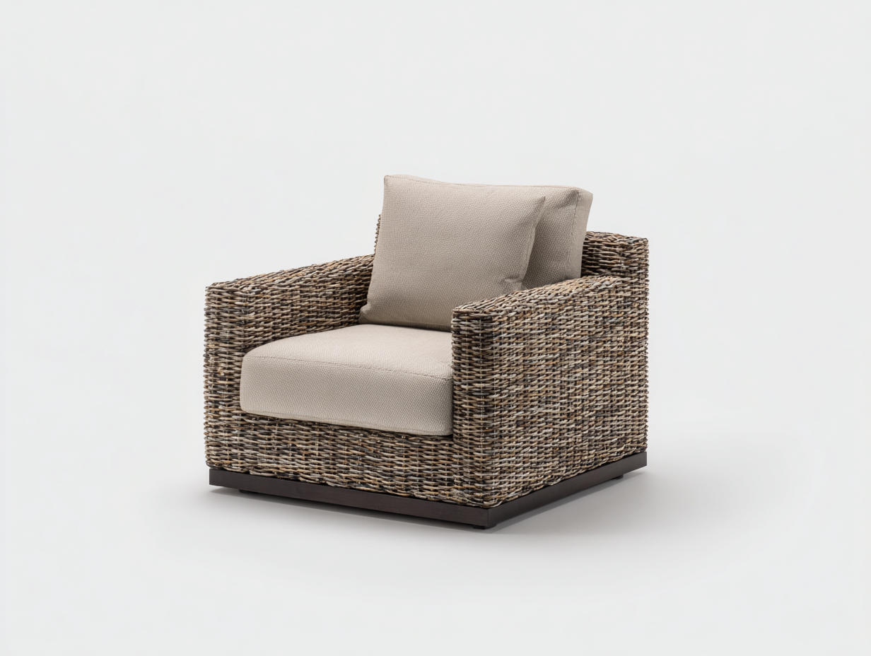 Fauteuil en rotin-rotin-tissu-bois-92x84x77 cm-brun naturel-taupe-style naturel-Domoynest