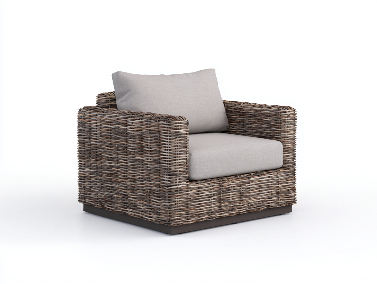 Fauteuil en rotin-rotin-tissu-bois-95x87x78 cm-brun cendré-beige-style contemporain naturel-Domoynest