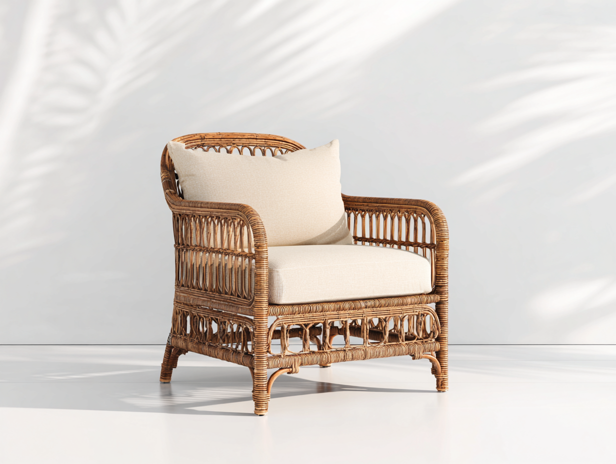 Fauteuil en rotin - rotin-tissu - 98x78x80 cm - Naturel-Beige - bohème-Domoynest