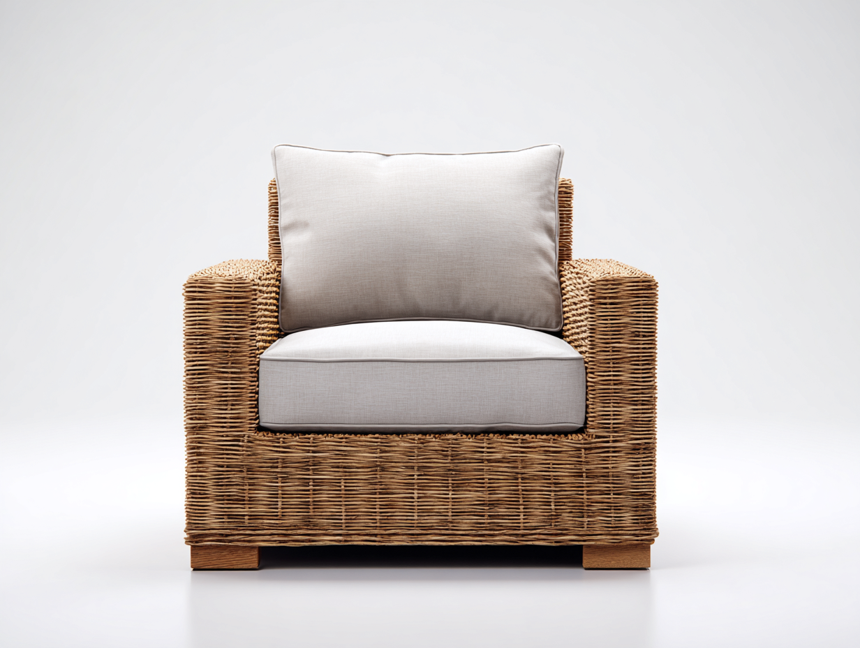 Fauteuil en rotin-rotin-tissu-bois-88x80x76 cm-miel-beige-style campagne chic-Domoynest