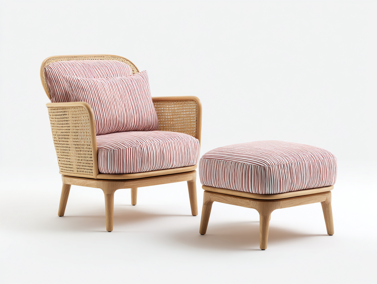Fauteuil en rotin - rotin-bois-tissu - 88x80x78 cm - Naturel-Rose-Blanc - contemporain-Domoynest