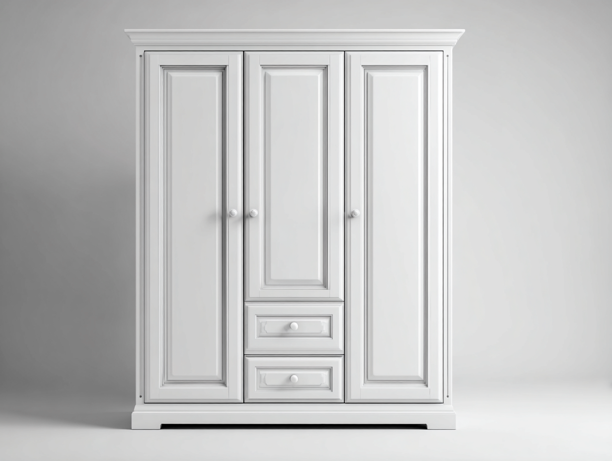 Armoire-MDF-métal-150x58x205 cm-blanc-style classique avec tiroirs-Domoynest