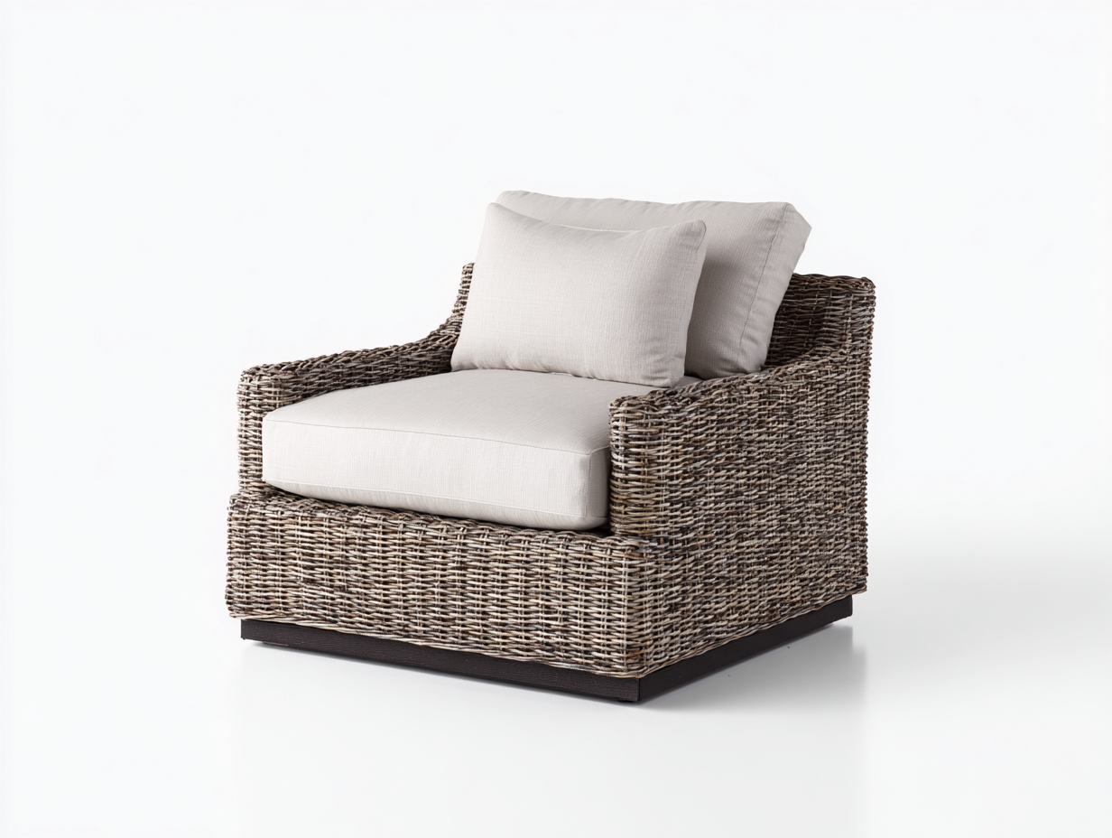 Fauteuil en rotin-rotin-tissu-bois-98x88x80 cm-brun grisé-beige-style contemporain-Domoynest