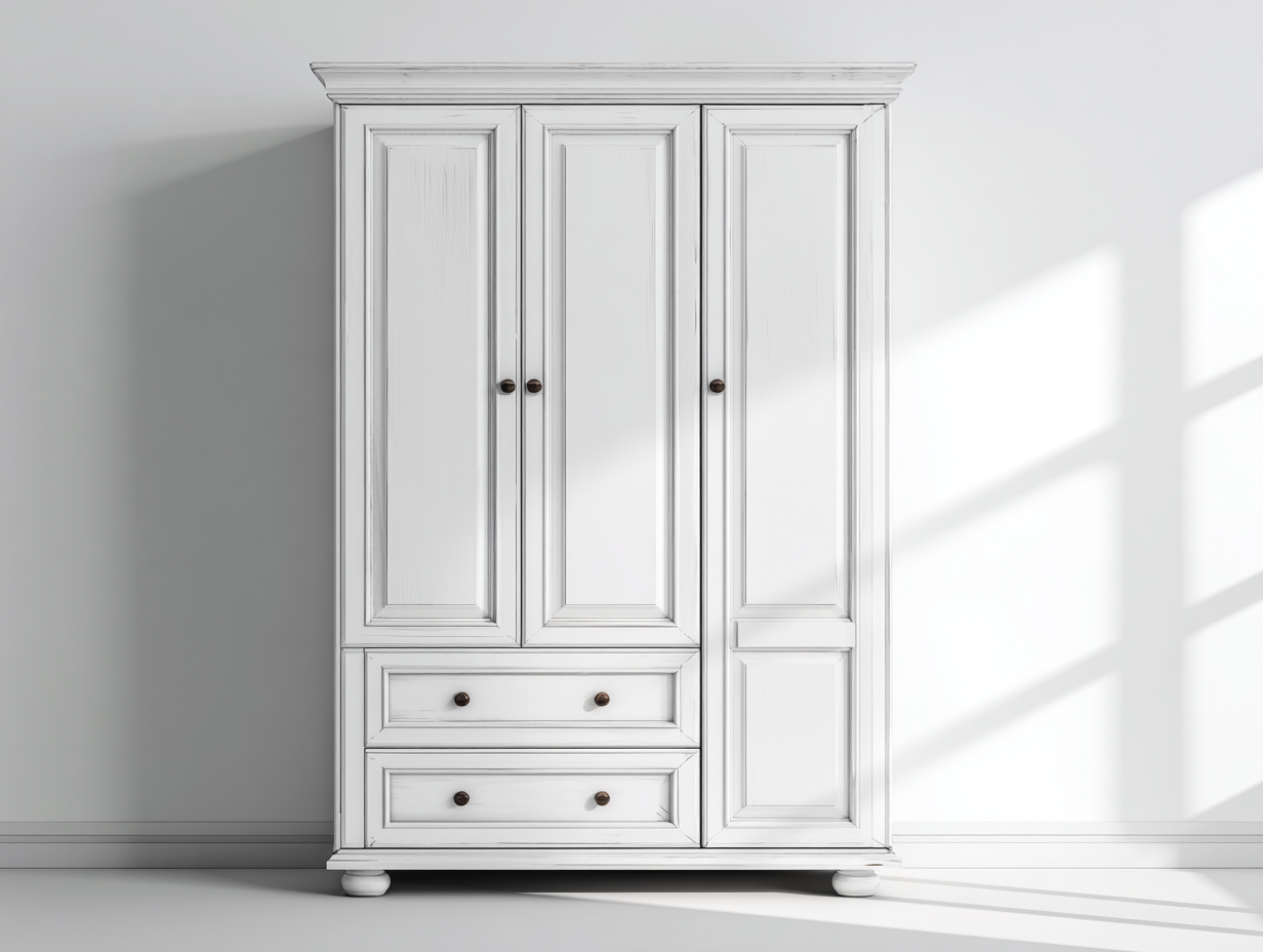 Armoire-MDF-métal-148x58x204 cm-blanc vieilli-bronze-style campagne-Domoynest
