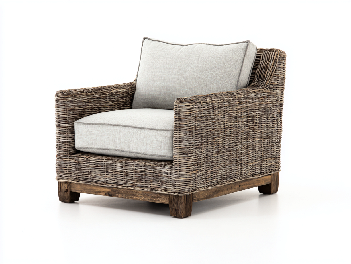 Fauteuil en rotin - rotin-bois-tissu - 106x88x76 cm - Naturel-Beige - rustique-Domoynest