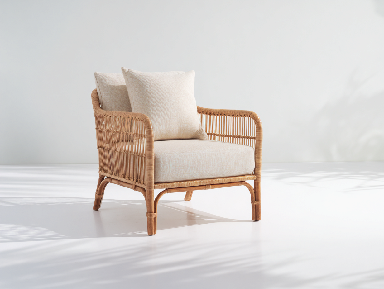 Fauteuil en rotin - rotin-tissu - 102x80x78 cm - Naturel-Beige - bohème-Domoynest
