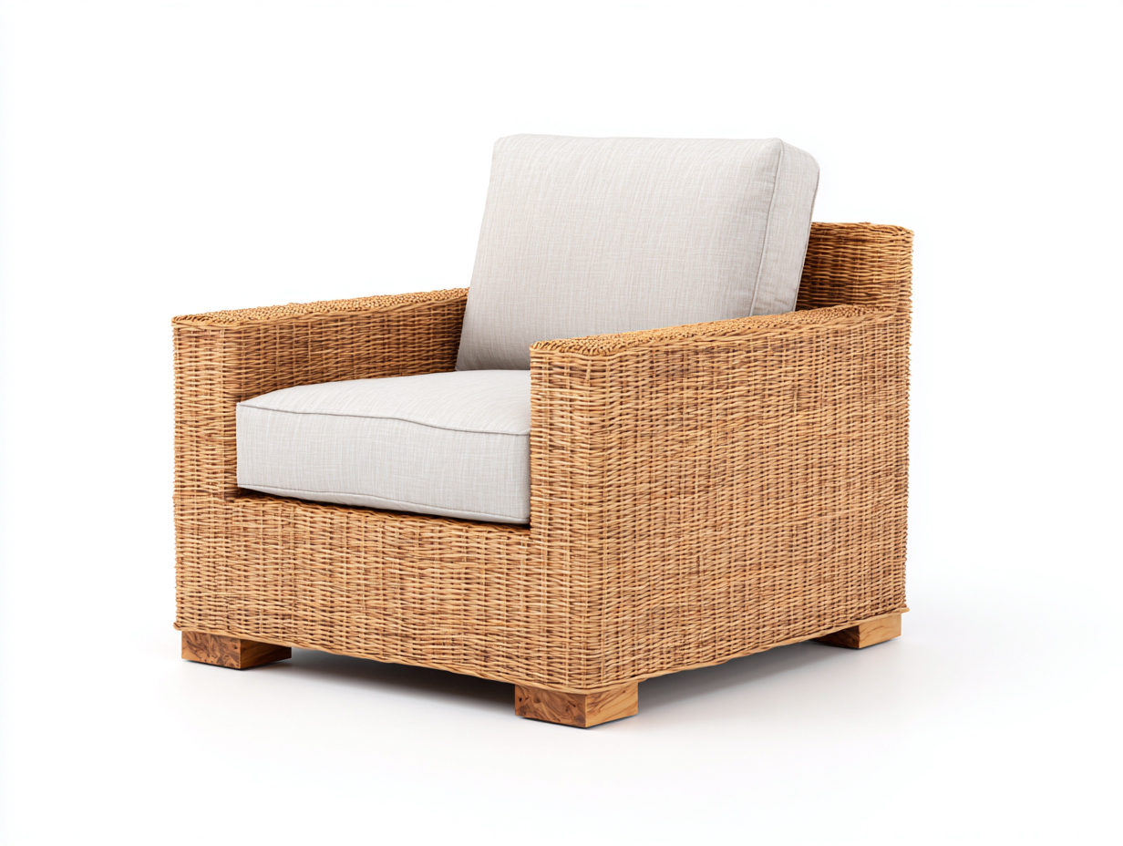 Fauteuil en rotin-rotin-tissu-bois-91x83x81 cm-miel clair-lin-style bohème-Domoynest