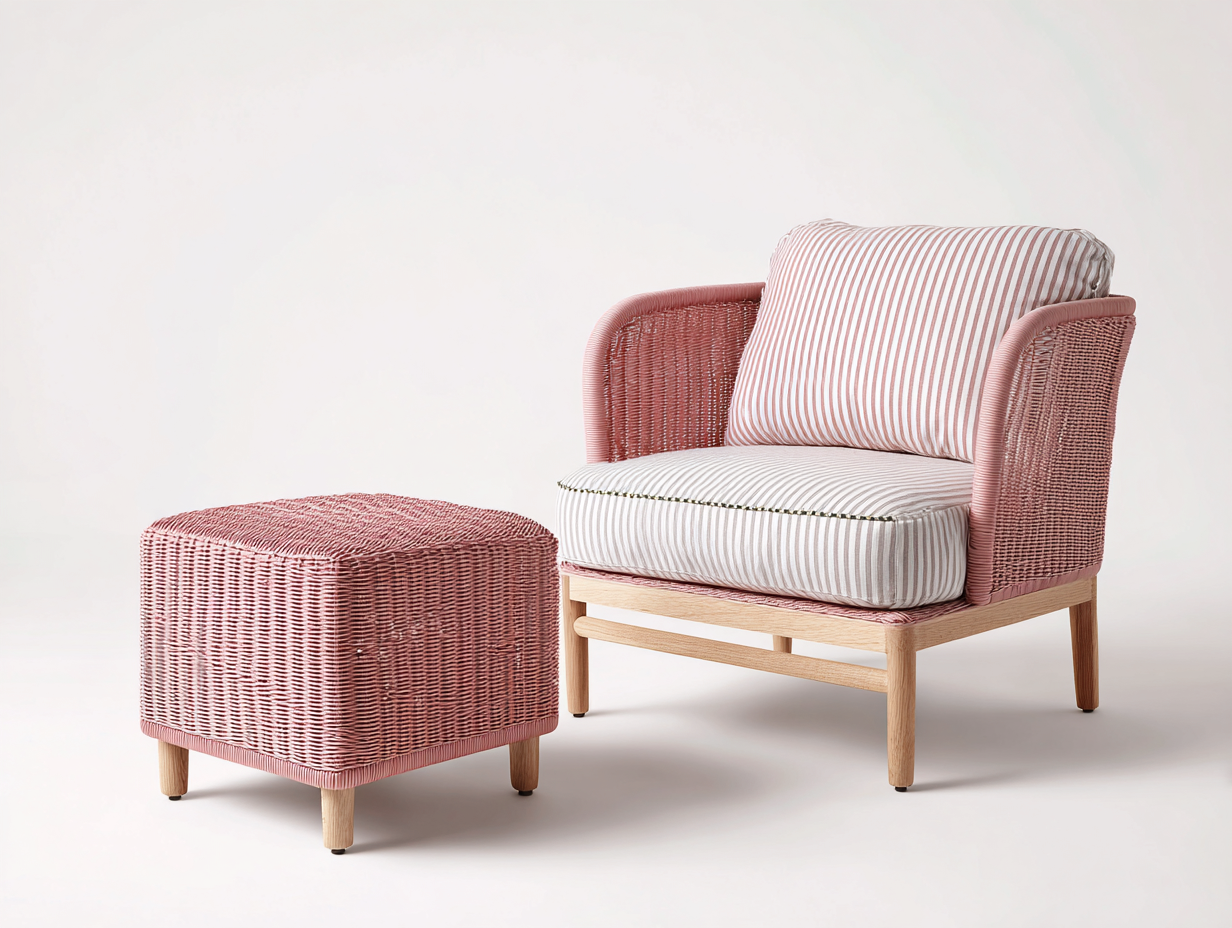 Fauteuil en rotin - rotin-bois-tissu - 86x75x77 cm - Rose-Bois naturel - bord de mer-Domoynest