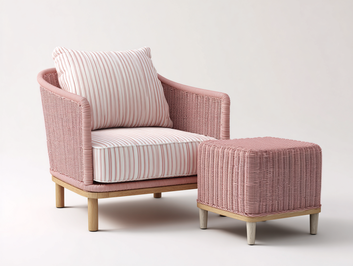 Fauteuil en rotin - rotin-bois-tissu - 84x76x78 cm - Rose-Bois naturel - bord de mer-Domoynest