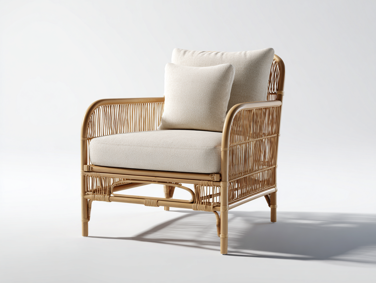 Fauteuil en rotin - rotin-tissu - 104x82x82 cm - Naturel-Écru - bohème-Domoynest