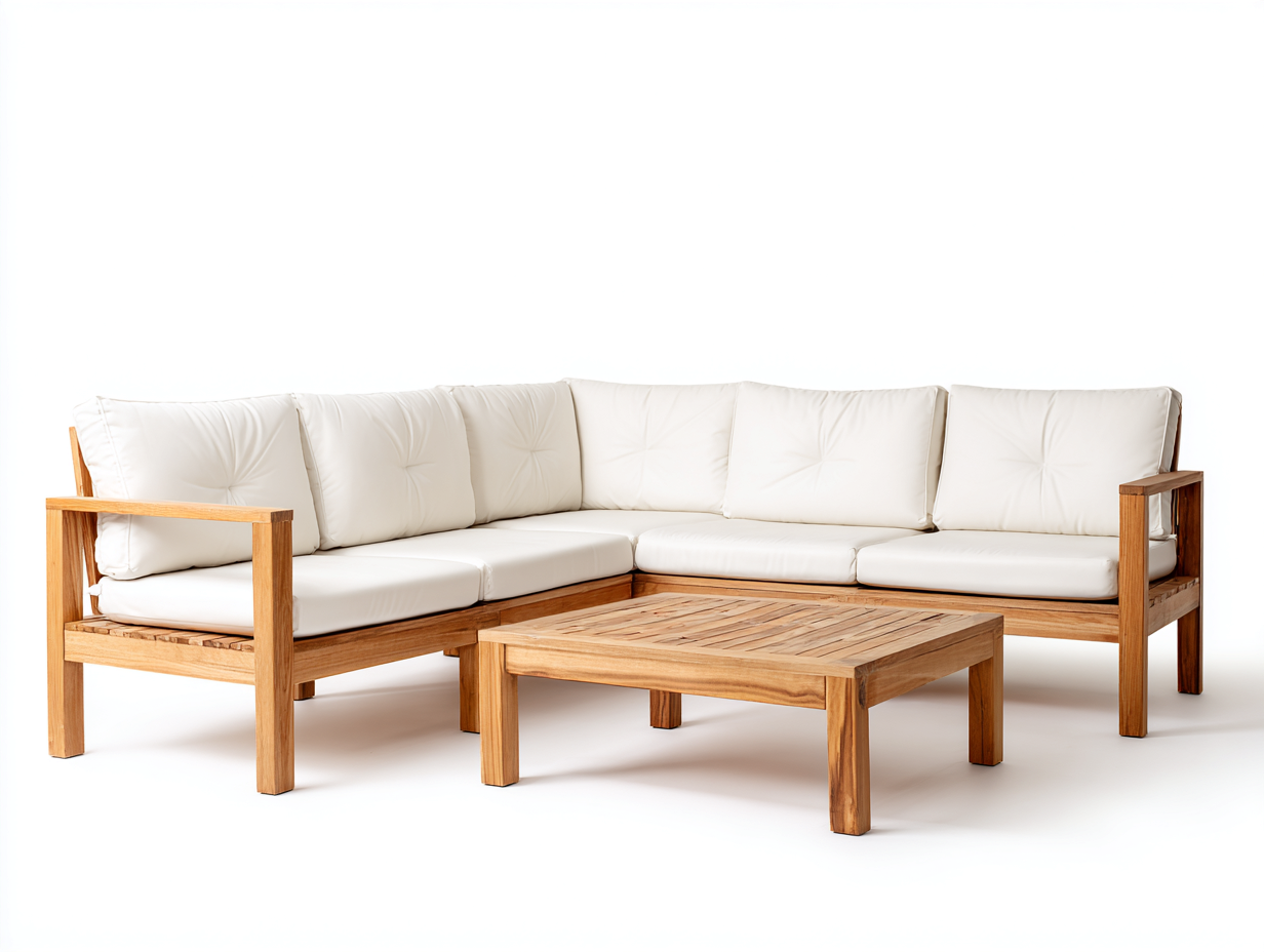Canapé de jardin - Bois - Tissu - 250x250x78cm - Blanc-Bois naturel - Design moderne-Domoynest
