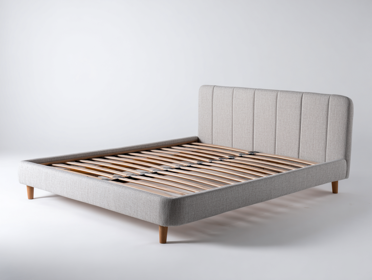 Lit double - Tissu-Bois - 215x175x106 cm - Beige-Bois naturel - Moderne-Domoynest