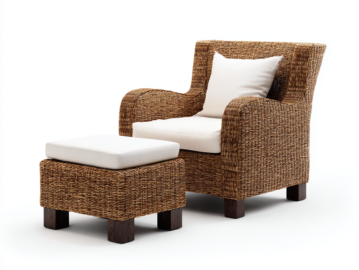 Fauteuil en rotin - rotin-bois-tissu - 94x88x86 cm - Naturel-Écru-Bois foncé - contemporain-Domoynest