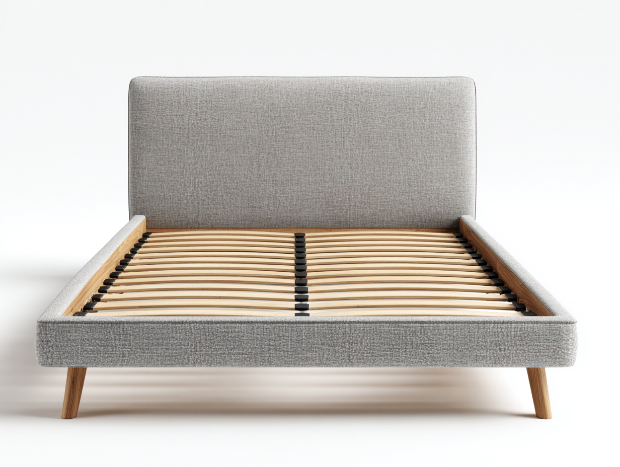 Lit double - Tissu-Bois - 210x170x98 cm - Gris clair-Bois naturel - Moderne-Domoynest