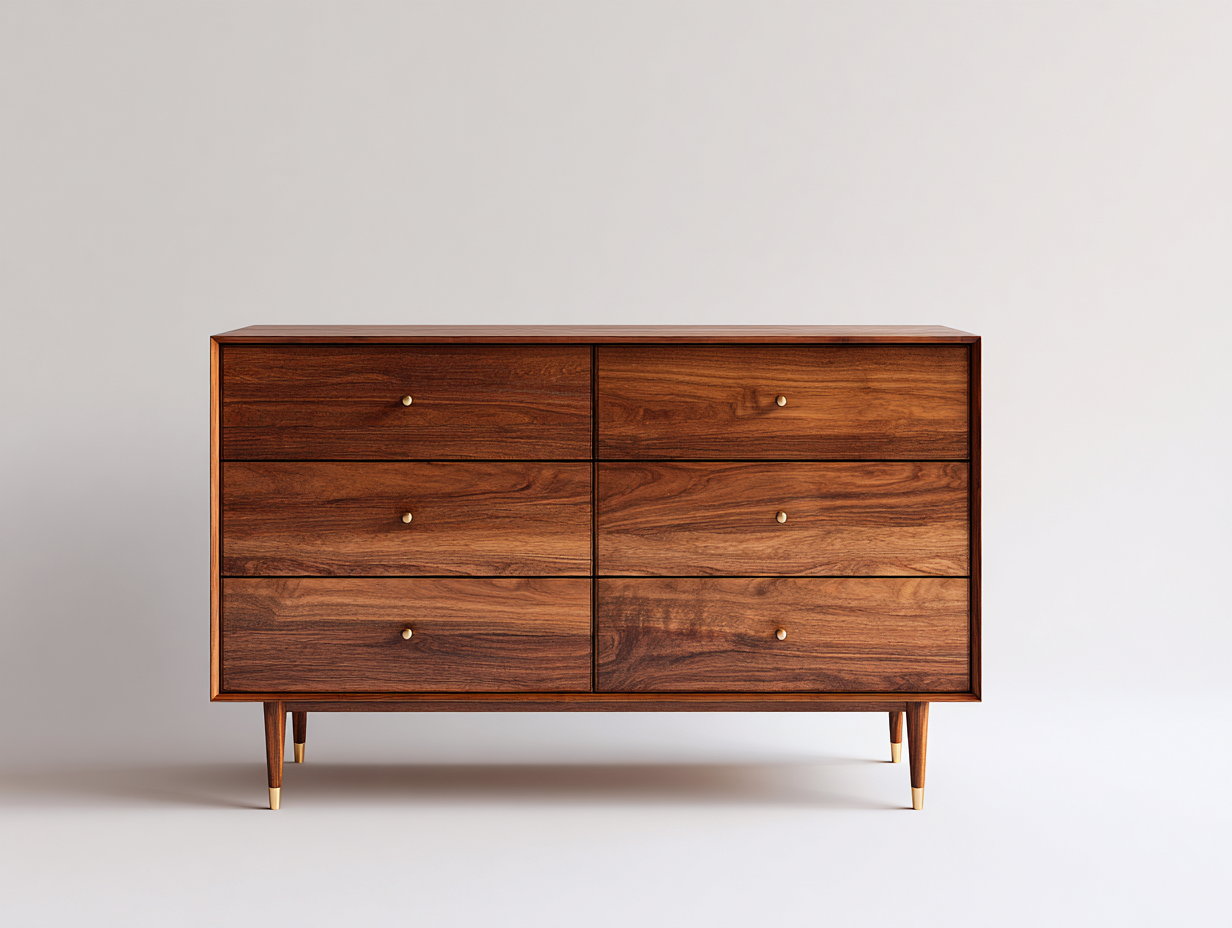 Commode-bois-155x46x82 cm-noyer-style milieu du siècle-Domoynest