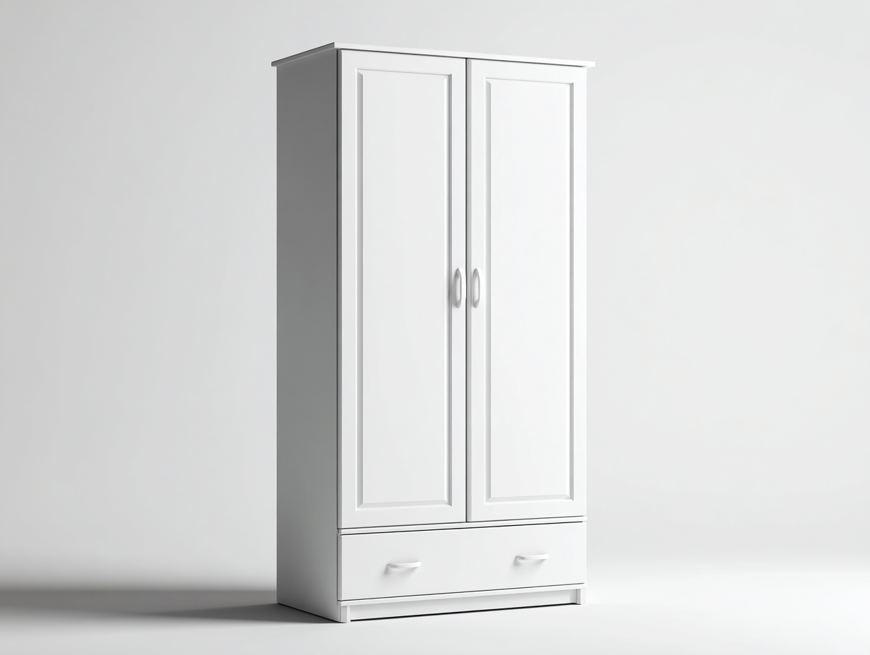 Armoire-MDF-métal-92x55x195 cm-blanc-style classique avec tiroir-Domoynest