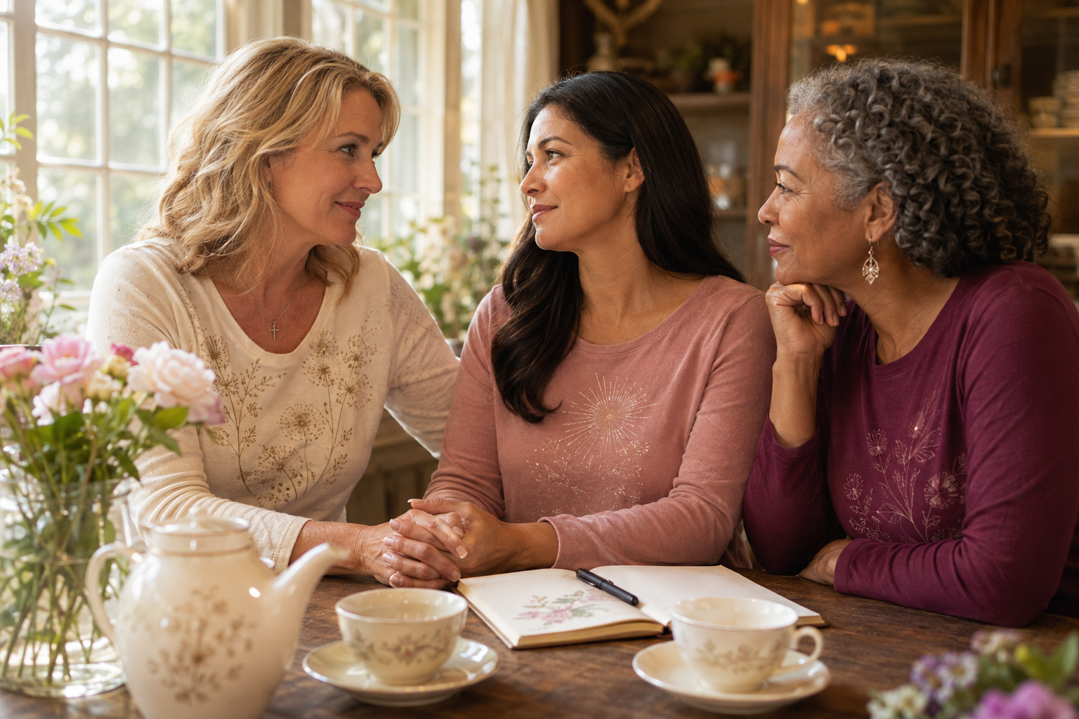 Friends sharing encouragement over a quiet morning conversation