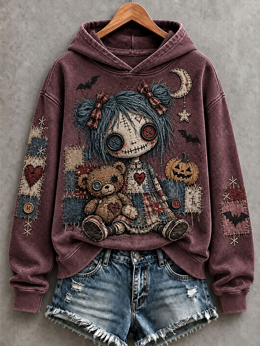 Women's Halloween Creepy Dolls Print Casual Hoodie