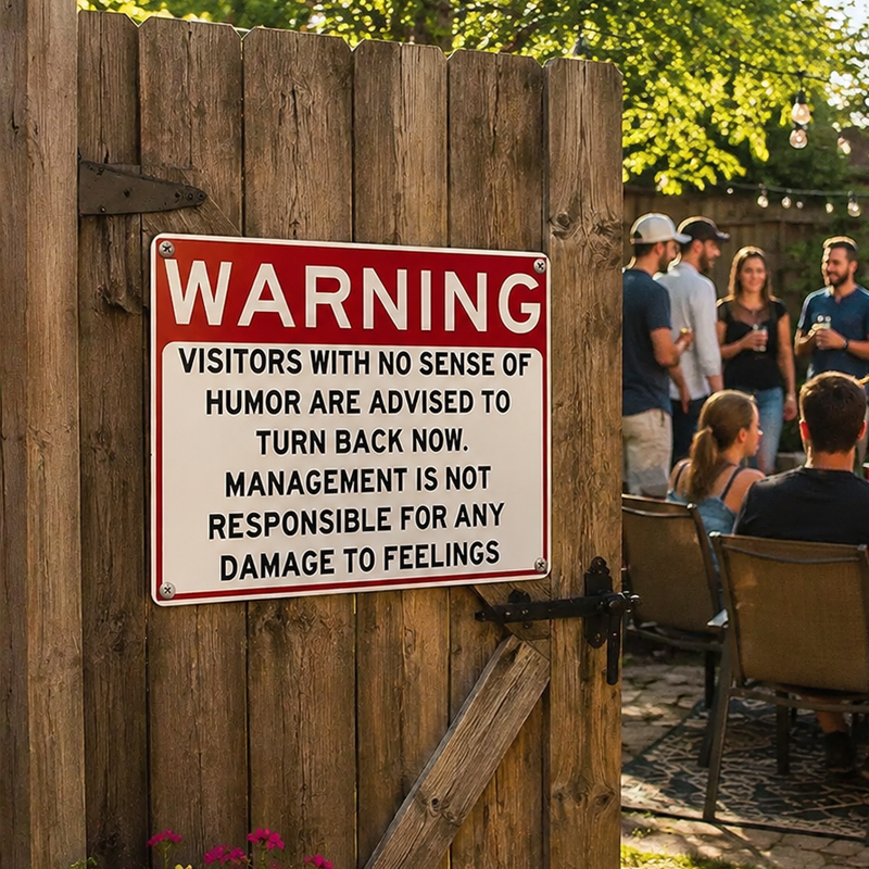 Warning: Humor Required Metal Sign